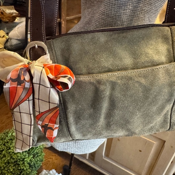 Tignanello  Green Suede and Leather    Shoulder Bag - Picture 2 of 11